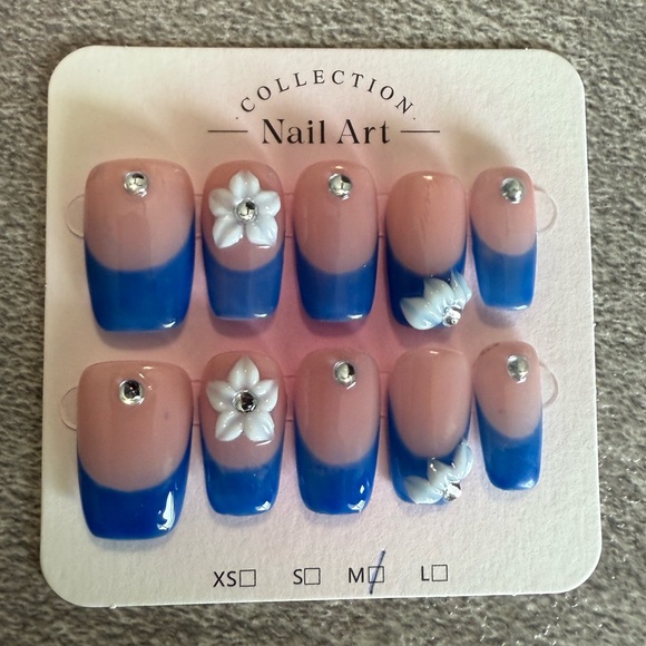 Handmade Other - Blue and Floral Nail Press On